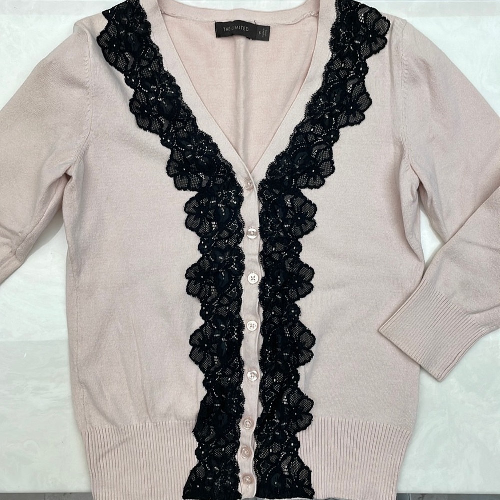 The Limited Blush with Black Lace Sweater S
